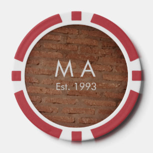 Brown rustic brick stone add name letter year date poker chips