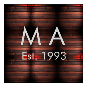 Brown rustic brick stone add name letter year date poster