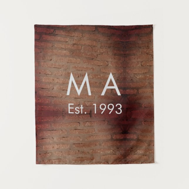 Brown rustic brick stone add name letter year date tapestry (Front)