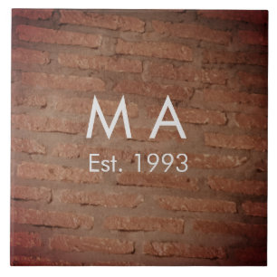 Brown rustic brick stone add name letter year date tile
