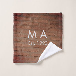 Brown rustic brick stone add name letter year date wash cloth