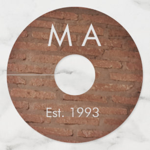 Brown rustic brick stone add name letter year date wine glass tag
