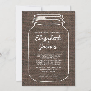 Brown Rustic Burlap Mason Jar Wedding Invitations