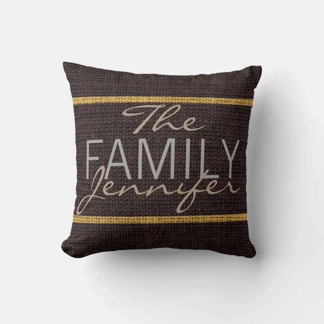 Brown Rustic Burlap Monogram Cushion (Front)