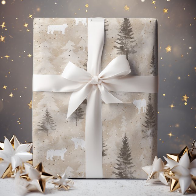 Brown Rustic  Christmas Winter Bear  Wrapping Paper (Creator Uploaded)