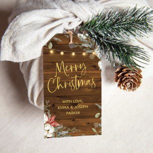 Brown Rustic Christmas Winter Floral and Gold Gift Tags