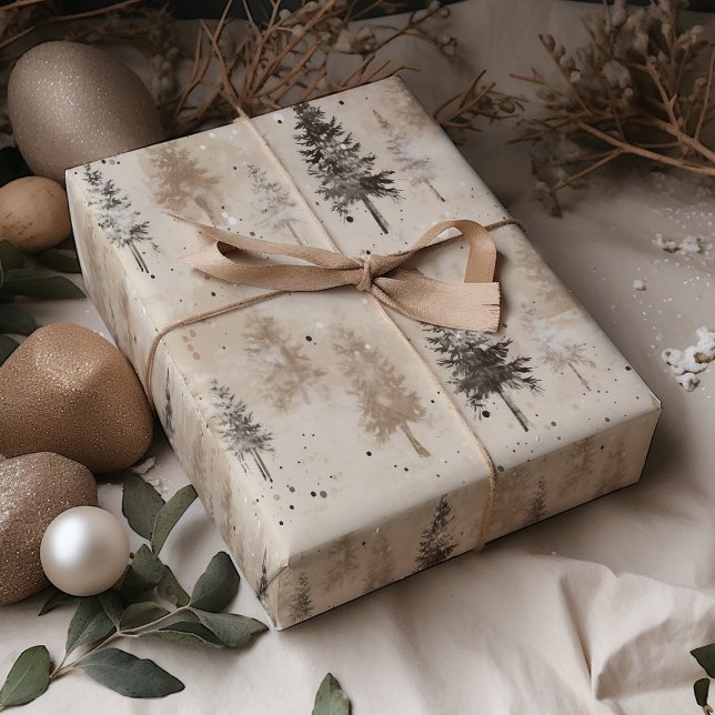 Brown Rustic  Christmas Winter Pine Tree Wrapping Paper (Creator Uploaded)