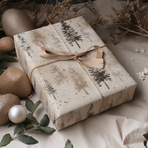 Brown Rustic Christmas Winter Pine Tree Wrapping Paper Sheet