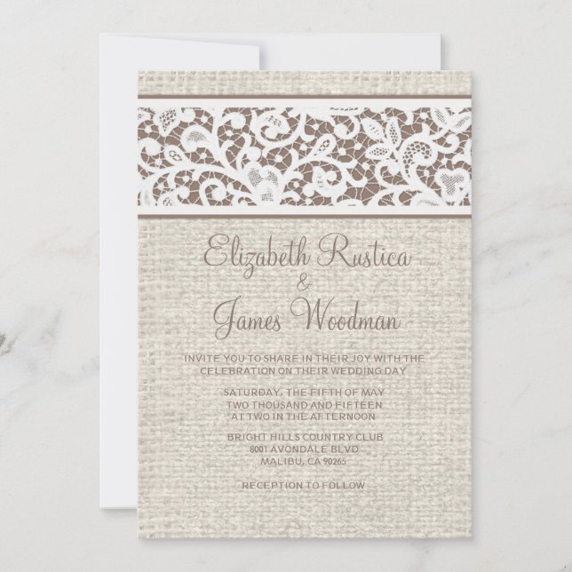 Brown Rustic Country Burlap Wedding Invitations (Front)