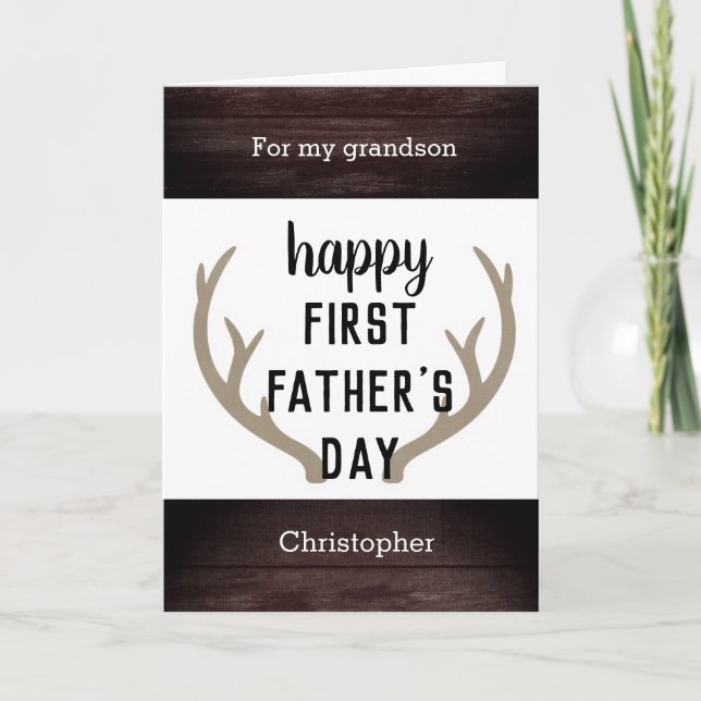 Brown Rustic First Father's Day Grandson Card (Front)