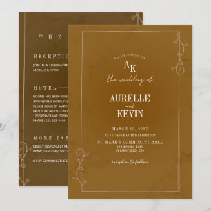  Brown Rustic Floral Marble Elegant QRcode Wedding Invitation