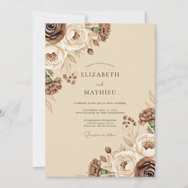 Brown Rustic Floral Wedding Invitation (Front)