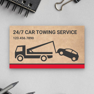 Brown Rustic Kraft Car Towing Service Tow Truck Business Card
