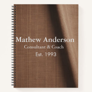 Brown rustic linen printed beige vintage add name  notebook