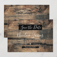 Brown Rustic Old Wood Board Wedding Save the Date