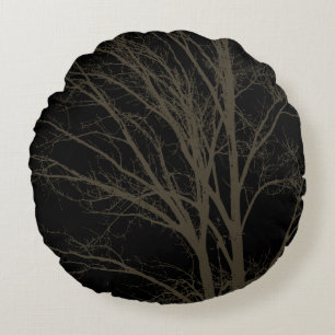 Brown Rustic Tree Branches Round Cushion