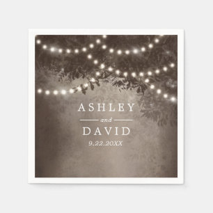 Brown Rustic Tree String Lights Woodland Wedding Napkin