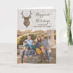Brown Rustic Watercolor Deer Holiday Photo Card