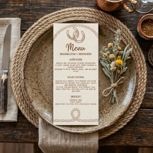 Brown Rustic Western Rope Horseshoes Wedding Menu