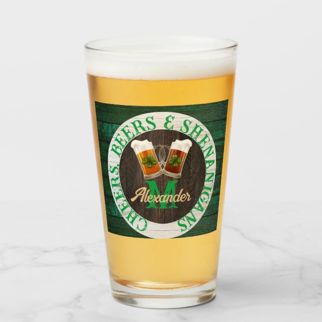 Brown Rustic Wood Cheers Beers Shenanigans  Bottle Glass (Front Filled)