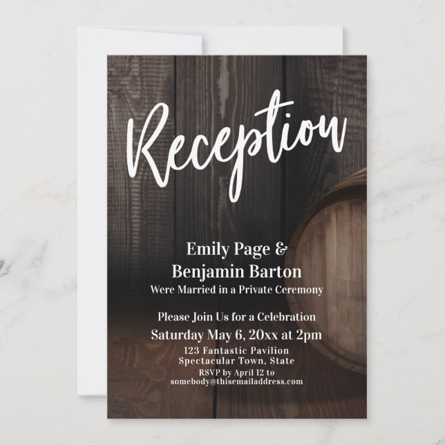Brown Rustic Wooden Barrel Wedding Reception Invitation (Front)