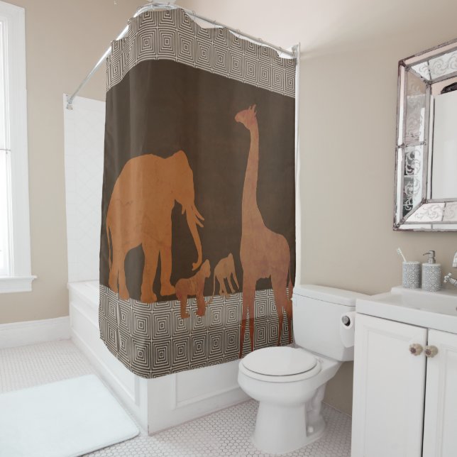 Brown Safari Jungle Zoo Animals Shower Curtain (In Situ)