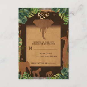Brown Safari Jungle Zoo Animals Wedding RSVP Card