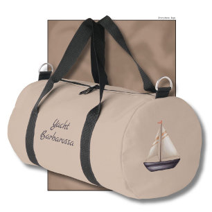 Brown Sailing Boat and Name on Beige Duffle Bag