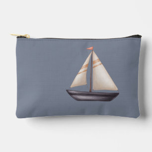 Brown Sailing Boat and Name on Gray Accessory Pouch