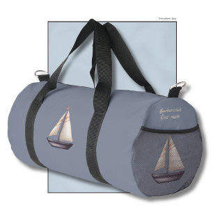 Brown Sailing Boat and Name on Grey Duffle Bag