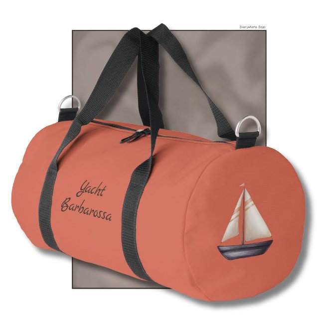 Brown Sailing Boat and Name on Red Duffle Bag (Creator Uploaded)