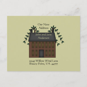 Brown Saltbox House New Address Announcement Postcard