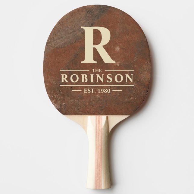 Brown Sand Stone Family Name & Initial Ping Pong Paddle (Front)