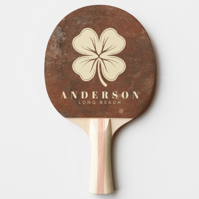 Brown Sand Stone Four Leaf Clover with Name Ping Pong Paddle (Back)