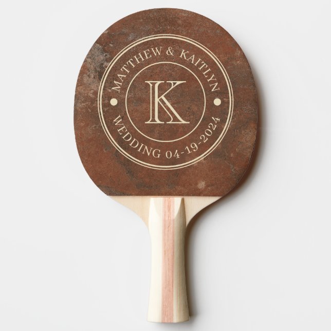 Brown Sand Stone Wedding Monogram Ping Pong Paddle (Back)