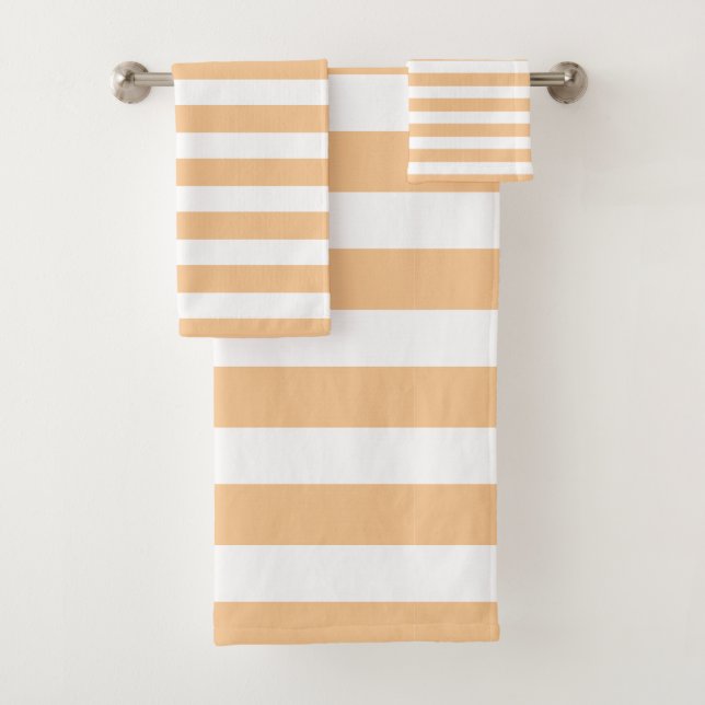 Brown Sand & White Striped Bath Towel Set (Insitu)