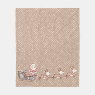 Brown Santa in the Sleigh Fleece Blanket