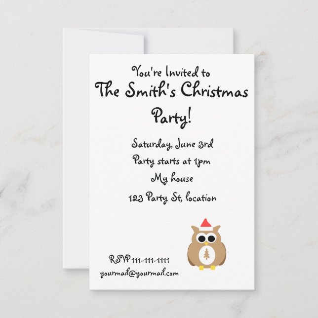 Brown santa owl invitation (Front)