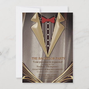 Brown Satin & Ivory Flower Bachelor invitation