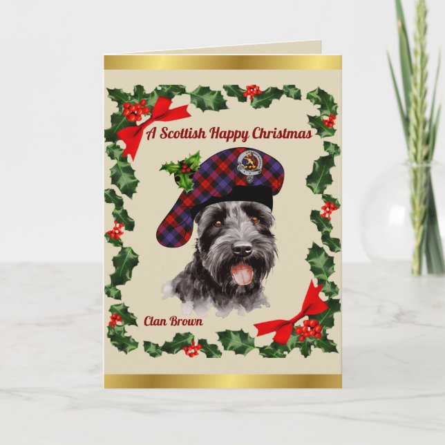 Brown Scottie Dog Personalised Xmas Card (Front)