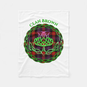 Brown Scottish Tartan Celtic Thistle Fleece Blanket
