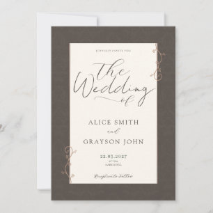 Brown Script Floral Classic Minimalist Wedding  Invitation