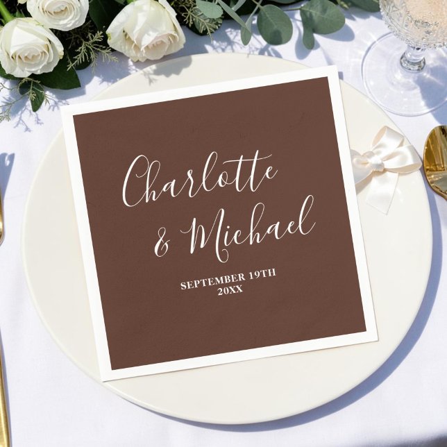 Brown Script Minimalist Wedding Napkin (Creator Uploaded)