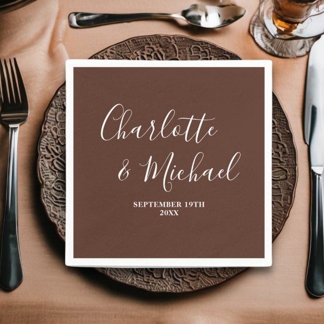Brown Script Minimalist Wedding Napkin (Creator Uploaded)