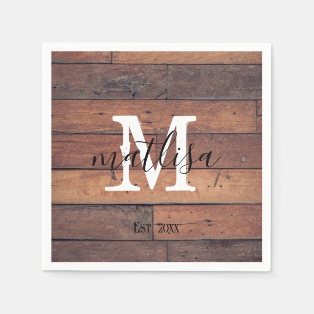 Brown Script Monogram Rustic Pattern Established  Napkin (Front)