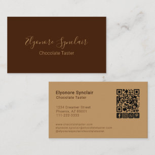 Brown Script Social Icon QR Code Chocolate Taster Business Card