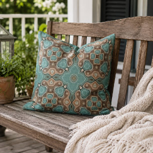 Brown Seaglass Blue Green Hip Orient Bali Art Cushion