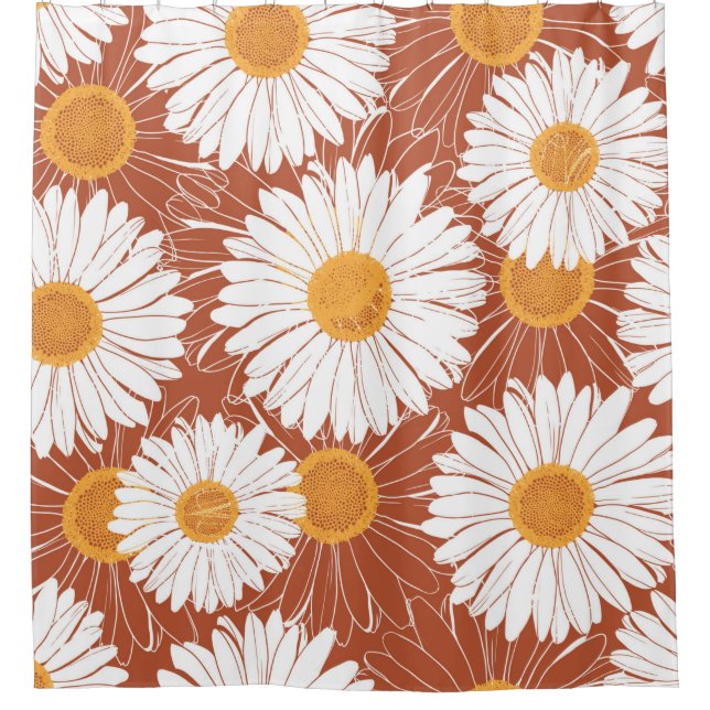 Brown seamless pattern with daisies shower curtain (Front)
