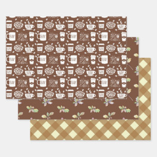 BROWN SEAMLESS PATTERNS WRAPPING PAPER SHEETS