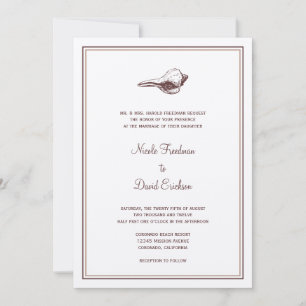 Brown seashell simple elegance wedding invitation